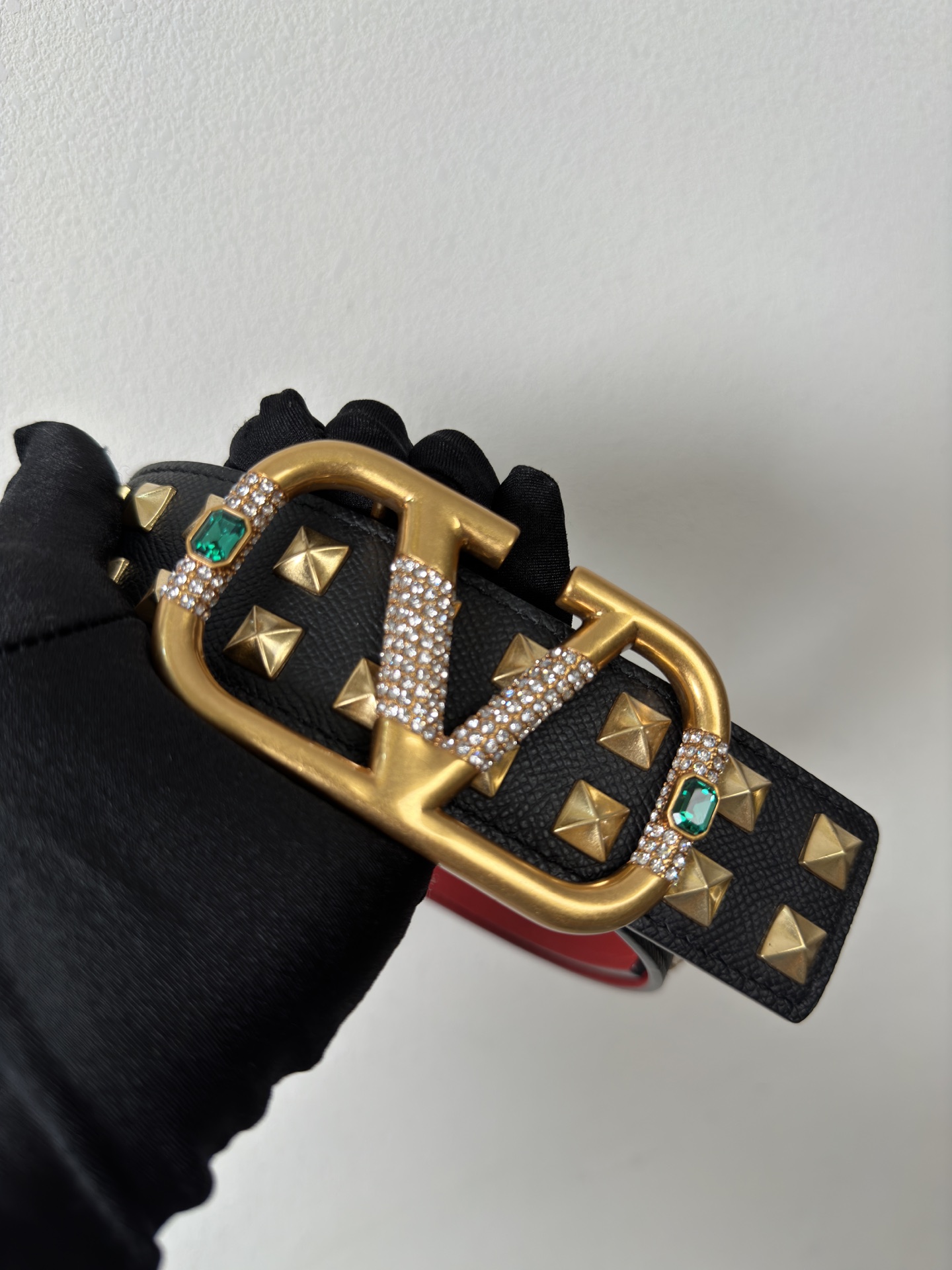 Bagsaaa Va1e*ntin0 VLogo Signature reversible stud belt black 4cm